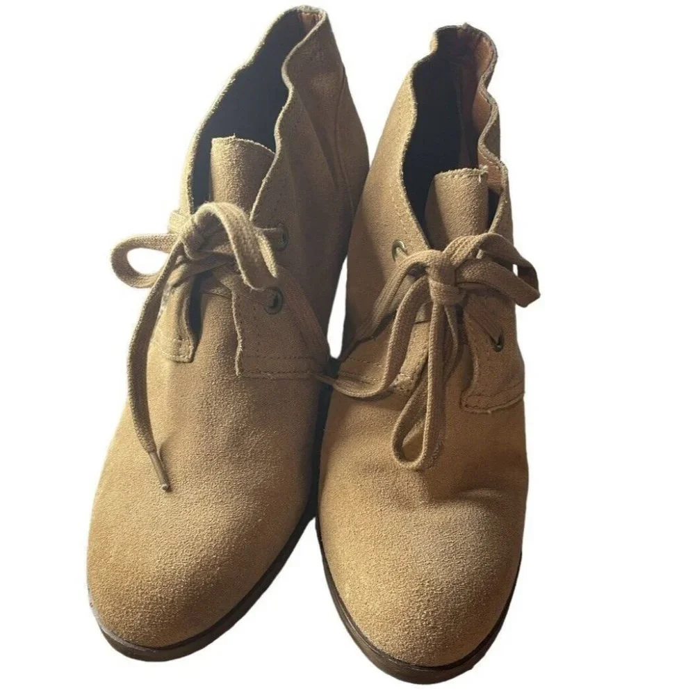 Lucky Brand Boots Women Size 10 Swayze Brown Wedge Heel Ankle Suede Leather‎